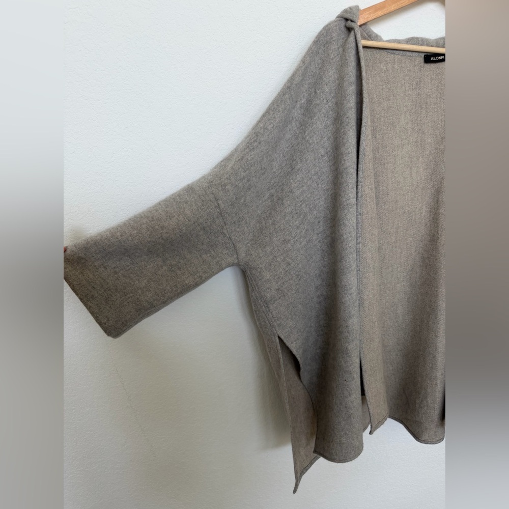 Alonpi Cashmere Cardigan with Scarf Gray Beige 100% Cashmere Luxury - Picture 3 of 9